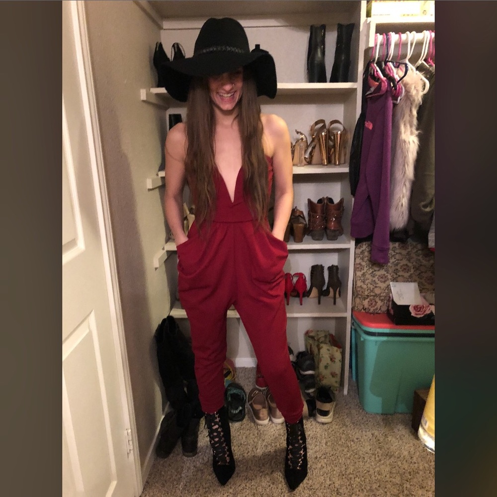 Red pant suit
